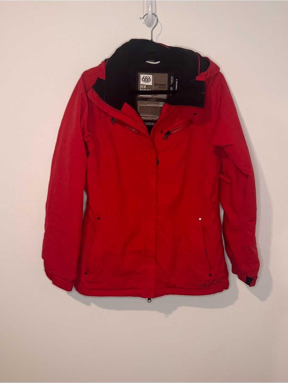 686 Womens Medium Red Snowboard Ski Jacket Hooded Insulated infiDRY 10K